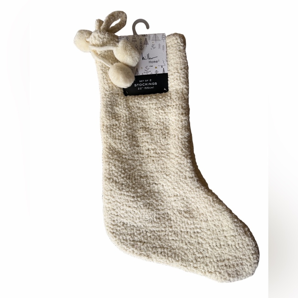 Nicole Miller Home Ivory Christmas Stockings (Set of 2) Cozy Holiday Decor NWT